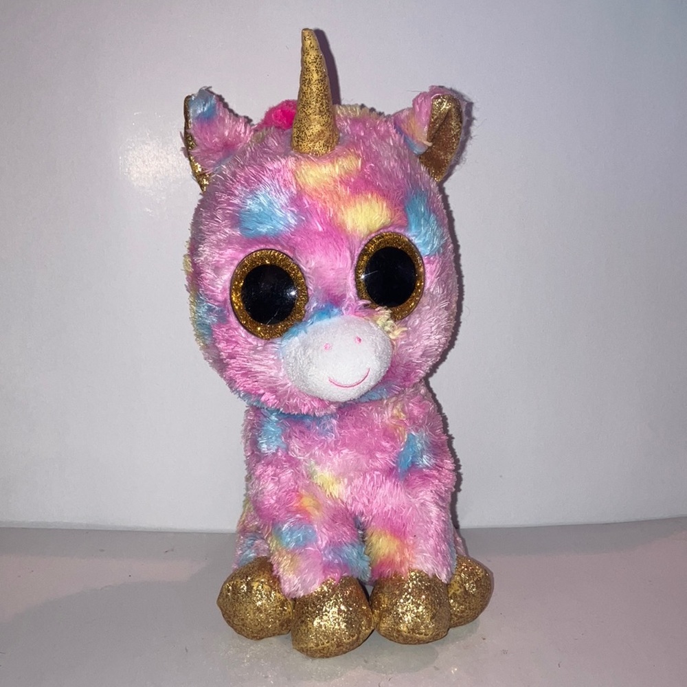Ty Beanie Boo Fantasia Plush Unicorn Pink with Gold Accents‎